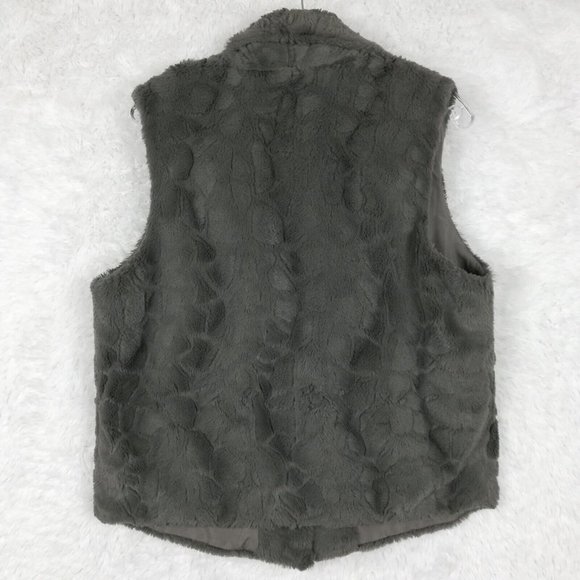Jack Womens Vest Faux Fur Gray Sleeveless Lined Shawl Collar L - Picture 2 of 12